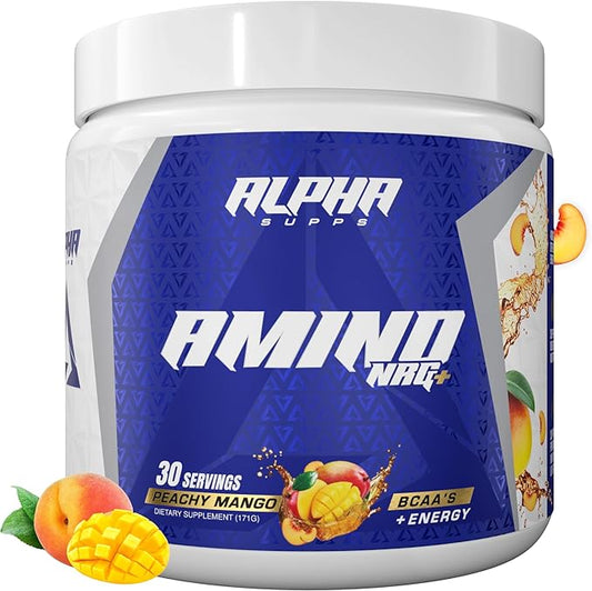 Amino NRG+ BCAA Amino Energy Recovery Powder - Hydration Blend with Electrolytes - Focus Blend for Optimal Performance Support in Men & Women (30 Servings, Peachy Mango)