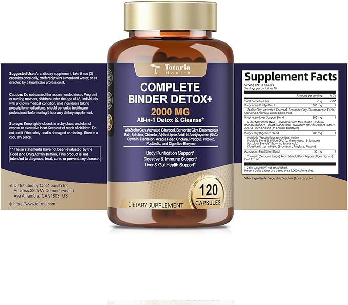 2000MG All-in-1 Detox Binder, Activated Charcoal, Zeolite, Bentonite Clay, Alpha Lipoic Acid, 7-Layer Detox & Cleanse Supplement, Liver & Gut Support, 120 Counts