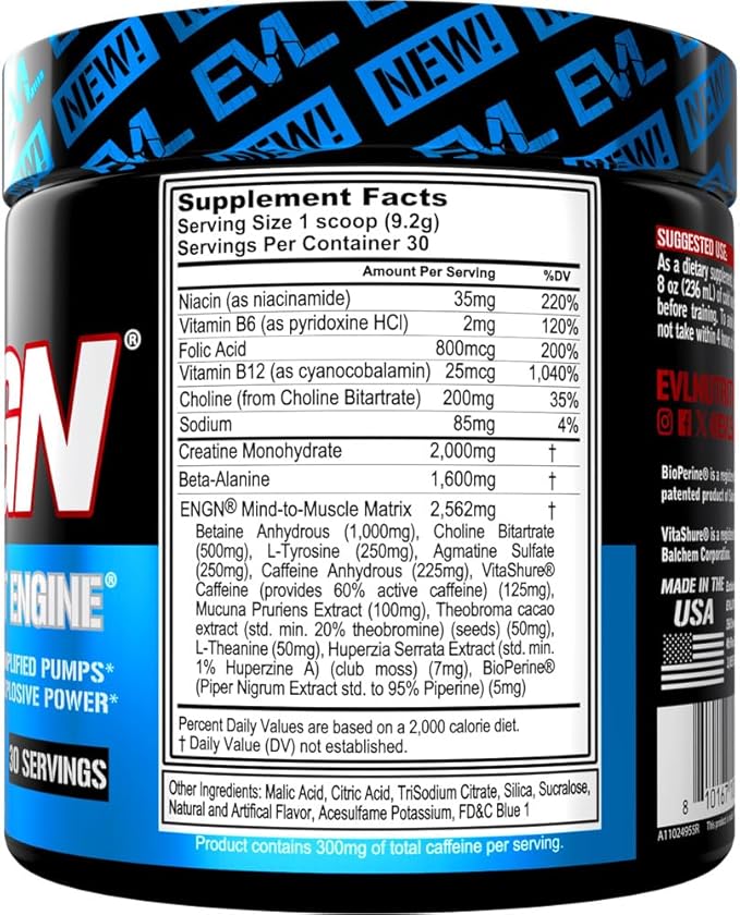 EVL Intense Pre Workout with Creatine - ENGN Energizing Pre Workout for Men Powder Drink for Lasting Energy Focus and Recovery - with Beta Alanine Caffeine and L Theanine - Rocket Pop