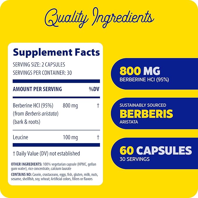 Enzymedica Berberine 800 mg – Vegan Capsules for Metabolic Support – from Sustainably Sourced Barberry – Non-GMO, Gluten-Free, No Fillers or Excipients – 60 Capsules
