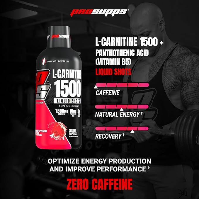 PROSUPPS L-Carnitine Liquid 1500, Stimulant-Free Liquid Shots for Men & Women - Clean Workout Drink for Energy, Performance & Muscle Recovery - No Sugar, No Carbs - 31 Servings, Cherry Popsicle