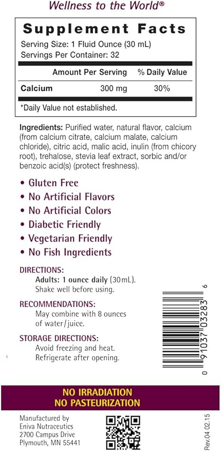 Liquid Ionic Calcium Supplement (32oz) Healthy Bones, Hair and Nails. Doctor Formulated. Zero Calories. Zero Sugar. by Eniva Health.