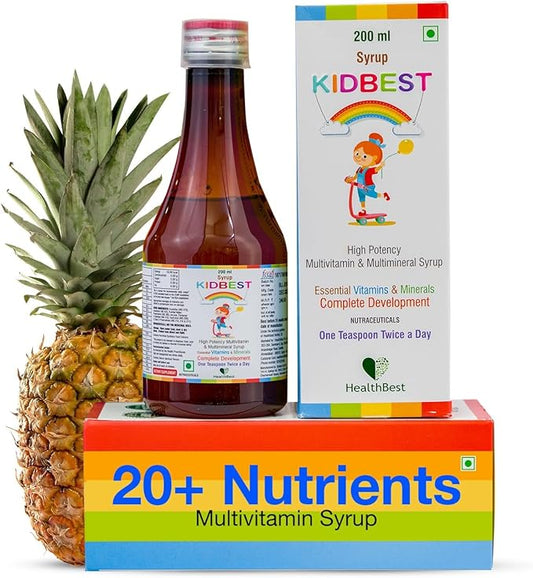 Kidbest Multivitamin Syrup for Kids 3-13 Years – Liquid Formula with 13 Nutrients for Appetite, Immunity, and Growth – Tasty Daily Vitamins for Stronger Kids | Toddler multivitamin for kids|200ml