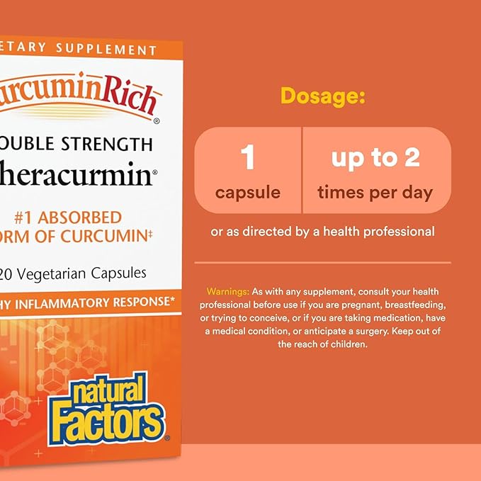 Natural Factors CurcuminRich Double Strength Theracurmin, 60 mg, Formulated for Superior Absorption, 120 Vegetarian Capsules