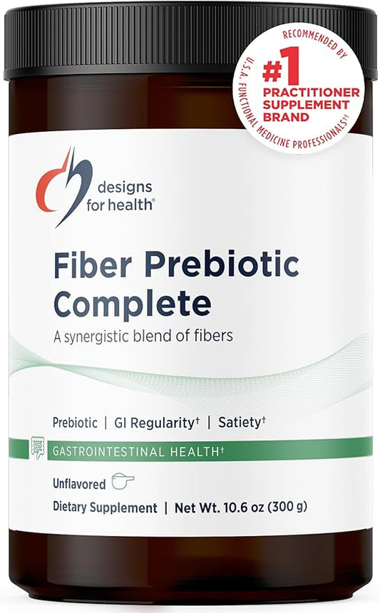 Designs for Health Fiber Prebiotic Complete - 12 Digestive Fiber Blend Powder Supplement w/Psyllium Husk, Flax + Apple Pectin - Prebiotic Gut Support, Unflavored + Unsweetened (30 Servings / 300g)