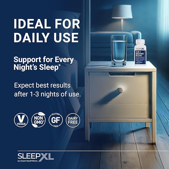 SleepXL Sleep Supplement Non-Habit-Forming Formula - Fall Asleep Faster & Sleep Longer - 5 key ingredients include Melatonin, L-Theanine, Chamomile, Magnesium & Vitamin B6 (60 Capsules, 30 Servings)