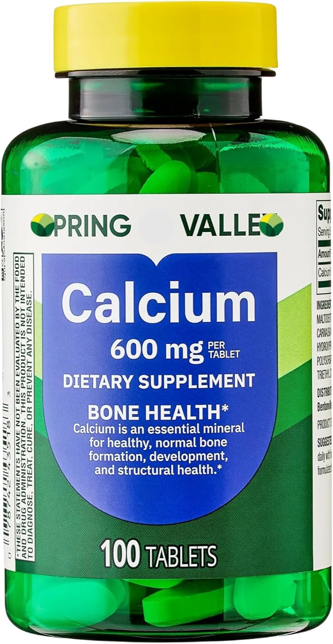 Calcium 600 mg Tablets • Bone & Muscle Health • Supports Strong Bones • Dietary Supplement • 100 Count by Spring Valley + Vena’s Sticker(Pack of 2)