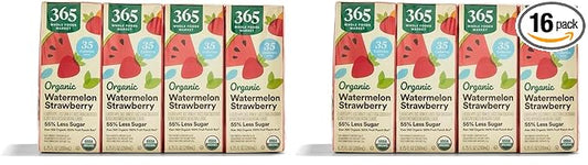 365 by Whole Foods Market, Box Juice Reduced Sugar Watermelon Strawberry Organic, 6.75 Fl Oz, 16 Pack