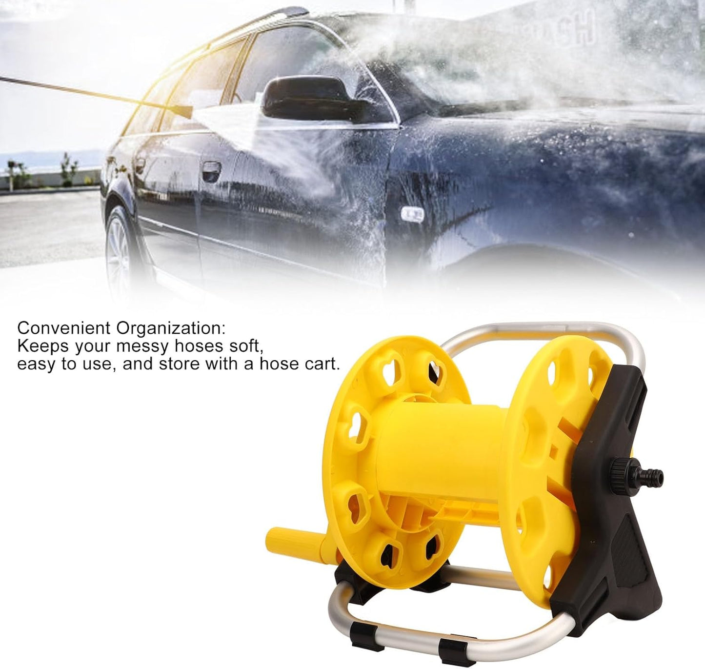 Water Hose Reel Cart, Wall Mounted Garden Hose Cart, Yellow 20m Portable Hose Reel for Watering Plants or Cleansing Vehicle