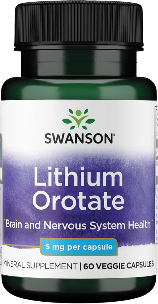 Swanson Lithium Orotate Antioxidant Mood Wellness Behavior Memory Support Supplement 5 mg 60 Veggie Capsules (Elemental Lithium)