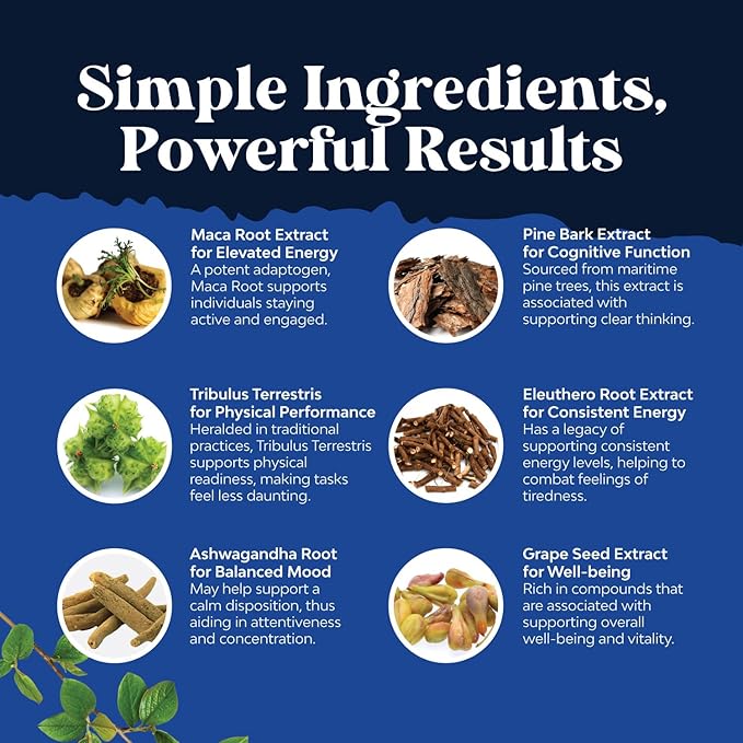 Bundle of Horny Goat Weed Complex with Tongkat Ali, Saw Palmetto, Panax Ginseng & Black Maca Root Plus Potent Herbal Supplement with Siberian Ginseng, Ashwagandha & Maca for Men’s Energy & Wellness
