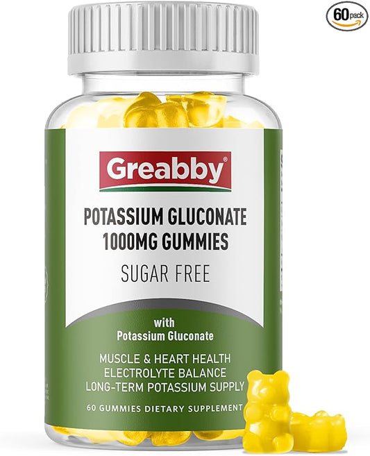 Potassium Gluconate 1000 mg Gummies, Electrolyte Gummies Sugar Free for Women & Men Adults, Support Muscle Cramps & Heart Health, Chewable Potassium Supplement, Vegan Source, 60 Count