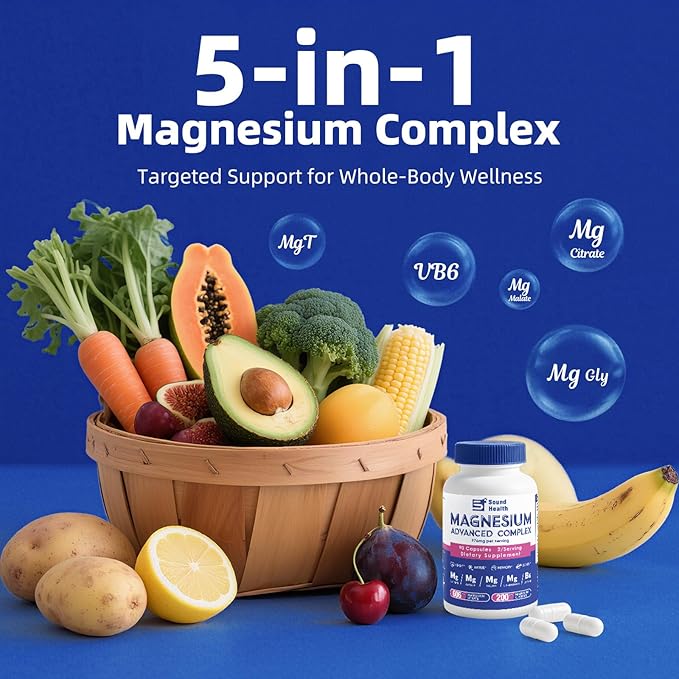 Magnesium Complex 976mg from Magnesium Glycinate, Citrate, Malate & L-Threonate | High Absorption | Chelated Magnesium Supplement | 90 Vegan Capsules, Non-GMO