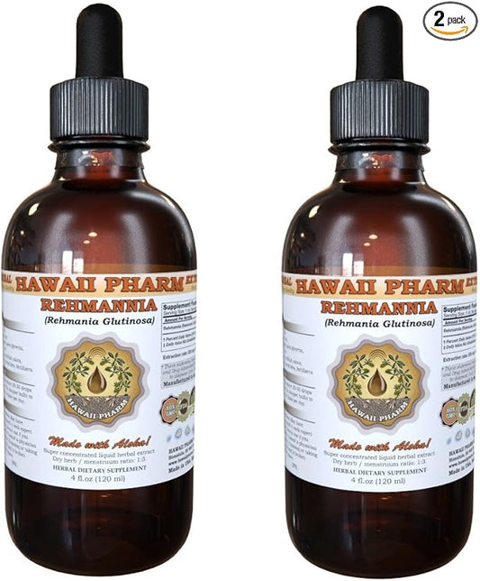 Rehmannia Liquid Extract, Organic Rehmannia (Rehmania Glutinosa) Tincture, Herbal Supplement, Hawaii Pharm, Made in USA, 2x4 fl.oz