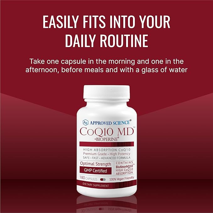 Approved Science® CoQ10 MD - Extra Strength 300mg Pure CoQ10 with Bioperine® for Faster Absorption - Optimal Support - 3 Month Supply