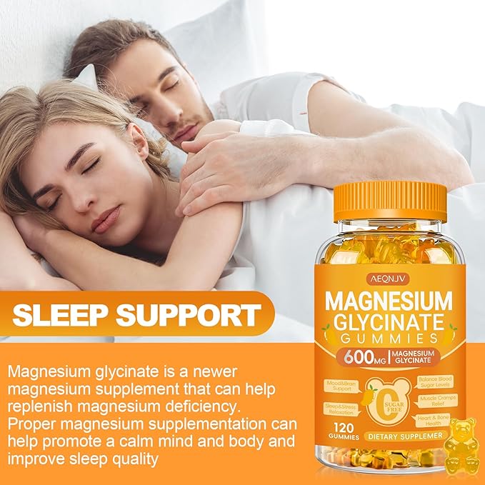 Magnesium Glycinate Gummies 600mg, Chewable Sugar Free Potassium Gummies with Magnesium Glycinate, Vitamin D, B6 and CoQ10 for Sleep, Relaxation, Brain & Muscle, 2 Pack