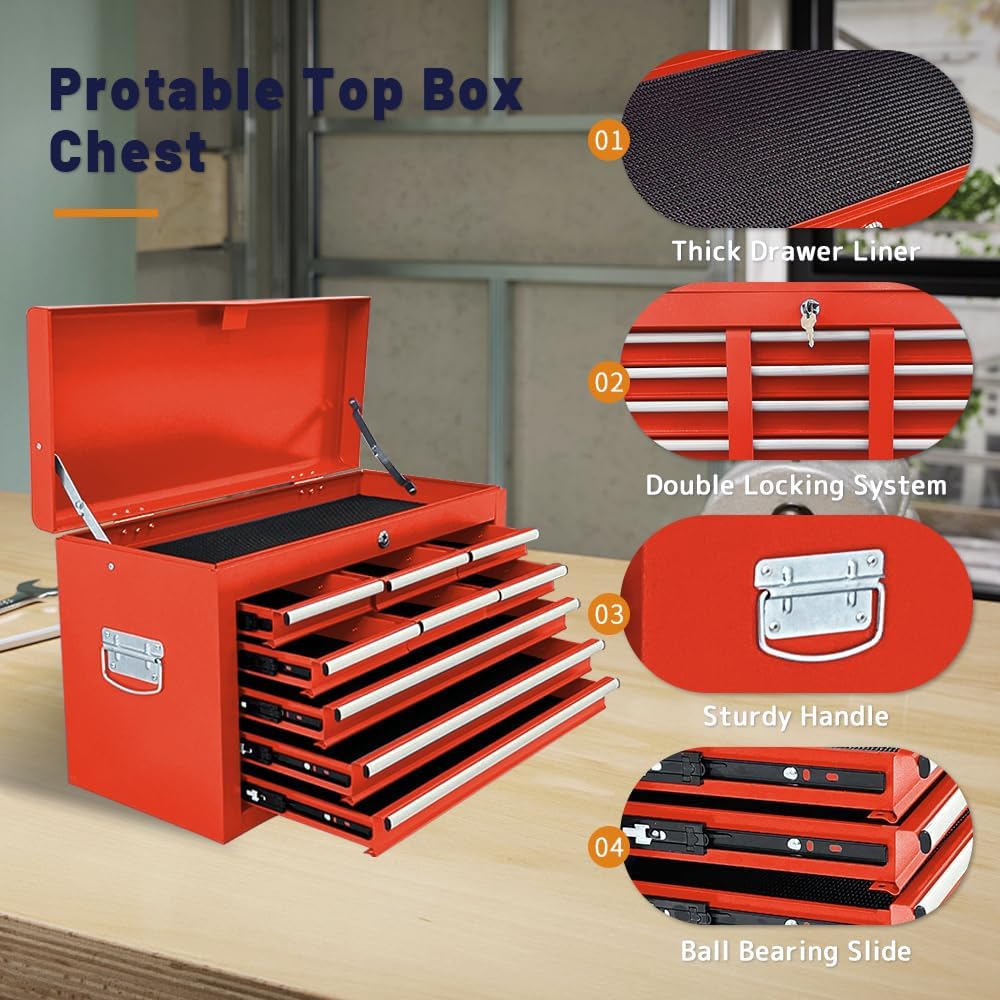 13-Drawer Rolling Tool Chest with Double Doors, 2 in 1 Detachable Rolling Tool Chest with Drawers, Metal Large Lockable Tool Box，Mobile Tool Cabinet Combo for Garage Workshop (Red)