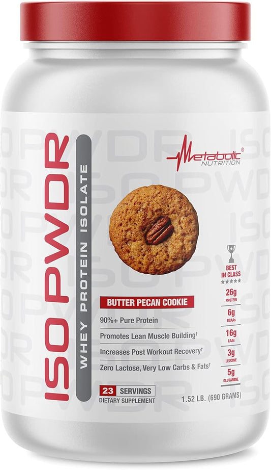 Metabolic Nutrition Whey Protein Isolate ISO PWDR Butter Pecan Cookie, 1.54lb, 23 Servings, 26g Protein, Fast Digesting, Zero Carbs, Delicious Flavor, Very Low Carbs & Fat, Zero Lactose
