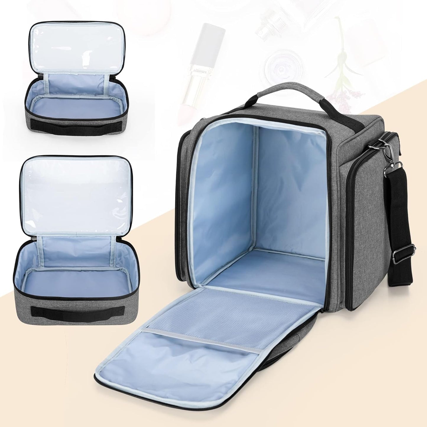 BAFASO Makeup Bag Cosmetic Bag with 4 Inner Removable Pouches, Multifunctional Travel Makeup Case (Patent Pending), Gray