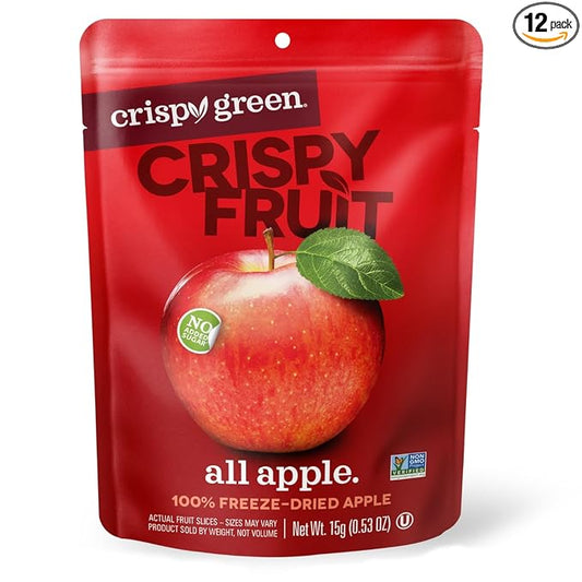 Crispy Green Natural Freeze-Dried Fruit, Apple Single-Serve, No Sugar Added, 0.53 Ounce (Pack of 12)