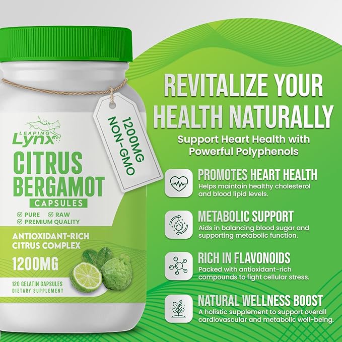 Citrus Bergamot Capsules 1200mg – Heart & Cholesterol Support Supplement – 120 Capsules, 60-Day Supply – Antioxidant Flavonoids & Polyphenols – Non-GMO, Natural, Cardiovascular Health for Men & Women