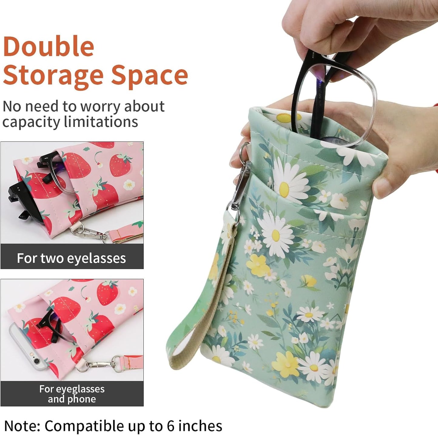 Double Eyeglass Case Soft Dual Glasses Case for Women Men Travel Squeeze Top Sunglasses Cases Eyeglasses Pouch