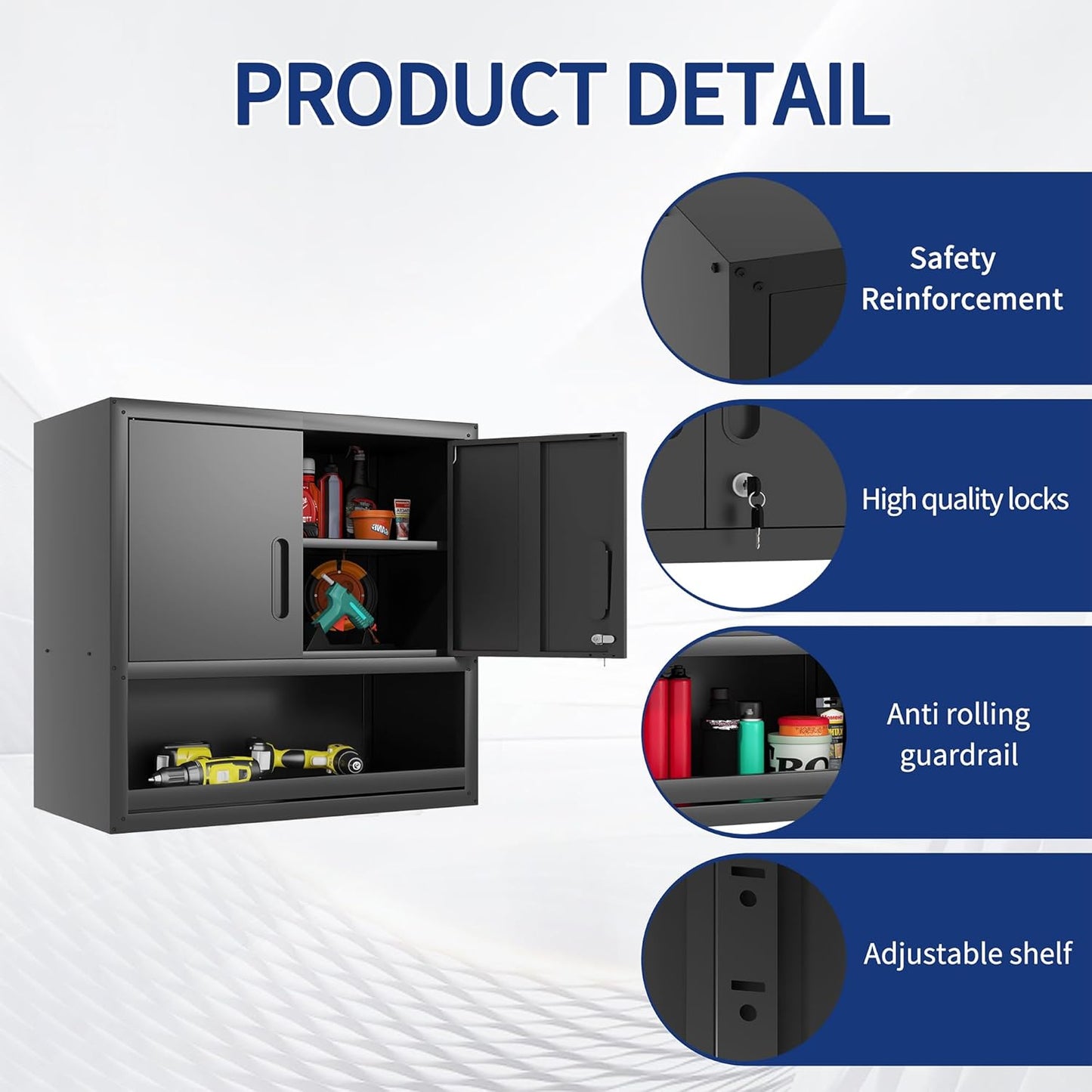 Metal Wall Cabinet, Garage Wall Cabinet with Adjustable Shelf for Garage, Tool Room, Kitchen, Assembly Required(Black)