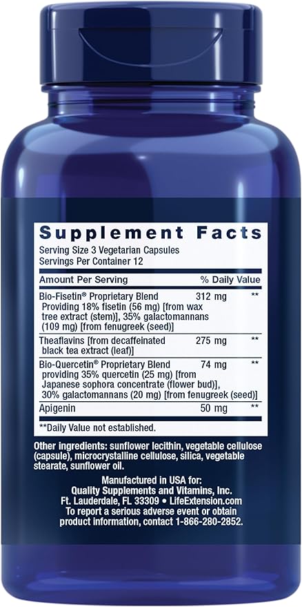 Life Extension Senolytic Activator®*, Healthy Aging, Cellular Health Support, bioavailable quercetin and Fisetin, apigenin, Black Tea theaflavins, Gluten Free, Non-GMO, Vegetarian, 36 Capsules