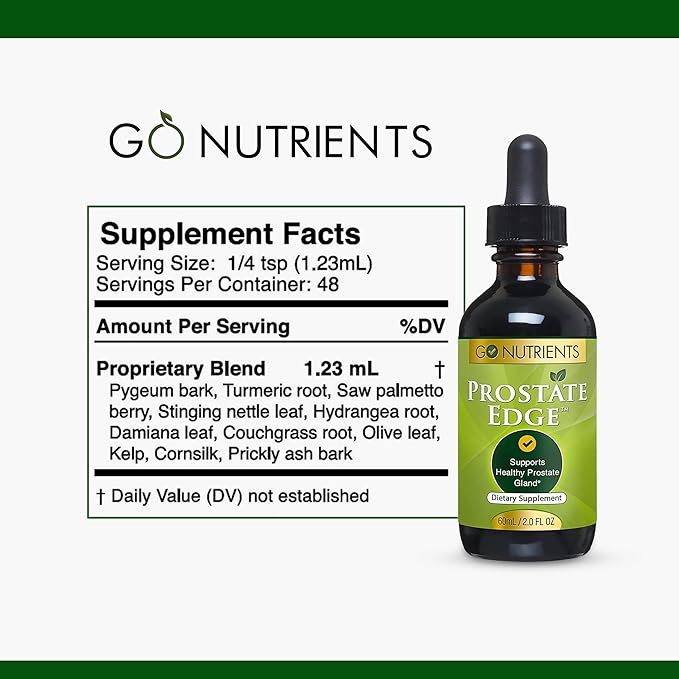 Go Nutrients Prostate Edge - Saw Palmetto & Pygeum Extract Supplement for Men’s Prostate Health & Relief - Organic Liquid Drops to Support Urinary Flow, Bladder Comfort & Vitality – 2oz