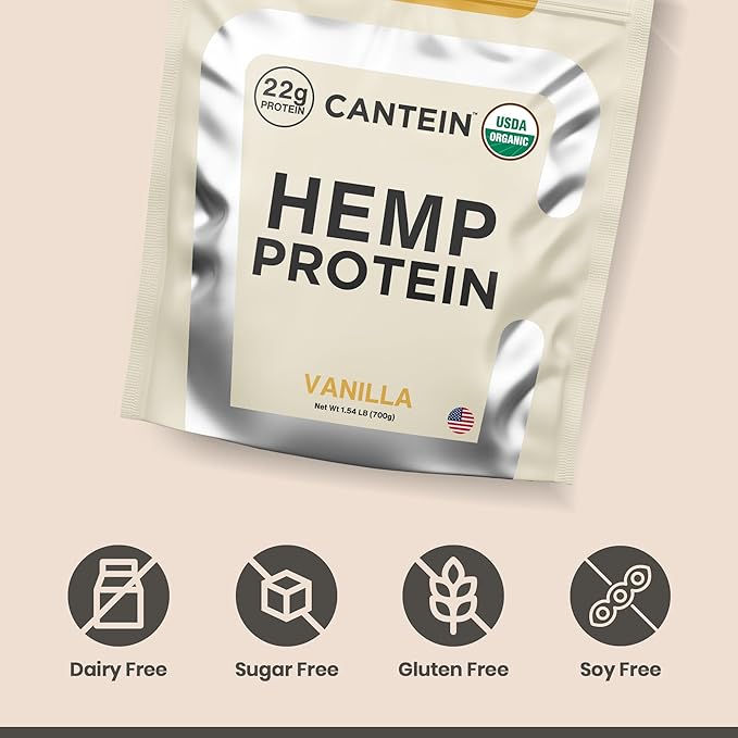 Organic Hemp Protein Powder, Plant Based and Vegan Protein Shake, Lactose and Dairy Free, Gluten Free, Clean and Natural- Vanilla (20 Servings)