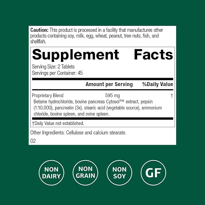 Standard Process Zypan - Digestive Health Support Supplement - HCI Supplement with Pancreatin, Betaine Hydrochloride & Pepsin - Support Macronutrient Digestion - 90 Tablets