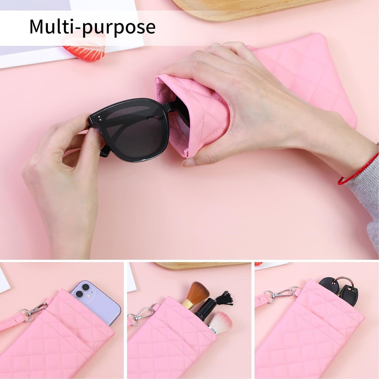 Double Eyeglass Case Soft Dual Glasses Case for Women Men Travel Squeeze Top Sunglasses Cases Eyeglasses Pouch