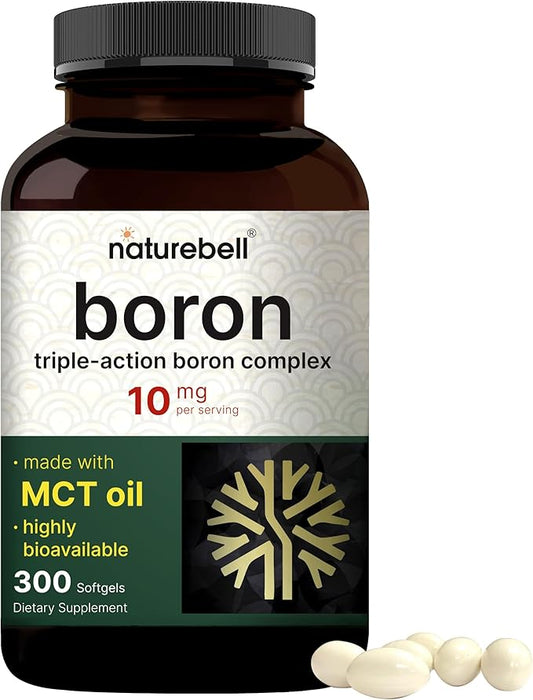 Boron 10mg, 300 Softgels with MCT Oil | High Absorption | Triple Action Boron Supplement for Men & Women | Glycinate, Citrate, & Aspartate Complex | Trace Minerals for Hormone, Bone, & Joint Support