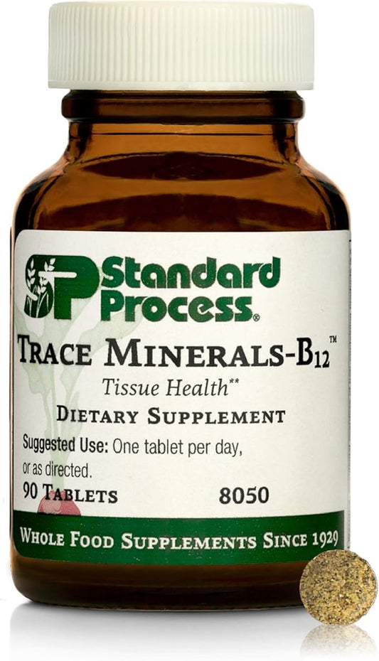 Standard Process Trace Minerals-B12 - Thyroid & Cell Functioning Support with Iodine, Zinc & Copper - Cartilage & Bone Health Aid - Non-Dairy & Non-Soy - 90 Tablets (90 Servings)