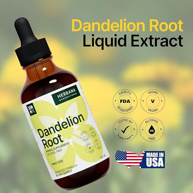 Dandelion Root 4 fl oz Liquid Extract - Natural Herbal Supplement for Cleansing, Digestive Function & Immunity - Organic Taraxacum officinale - Family Size - High Potency Drops - 90-Day Supply