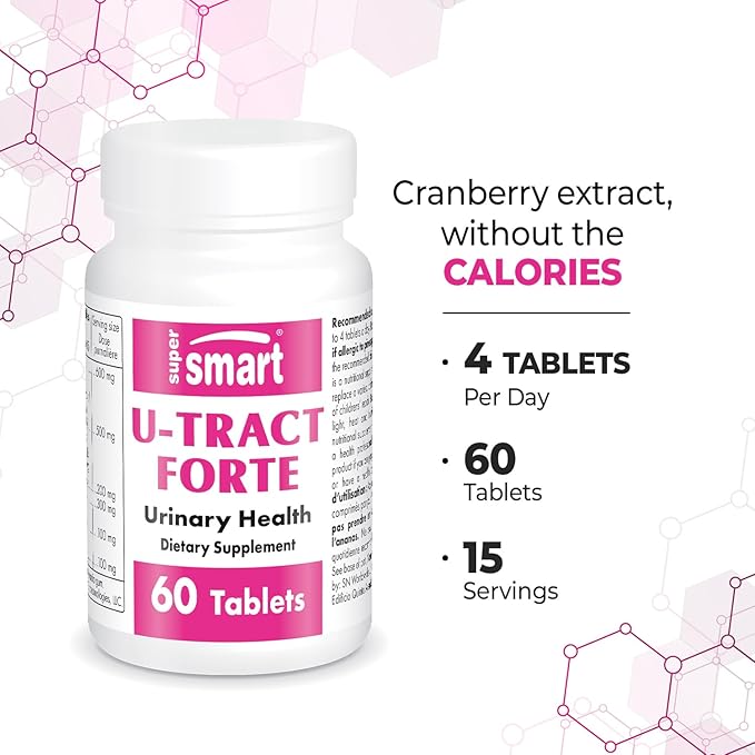 Supersmart U-Tract Forte (Advanced Formula) - with D-Mannose, CranMax Cranberry Concentrate, Dandelion Root - Herbal Supplement | Non-GMO & Gluten Free - 60 Tablets