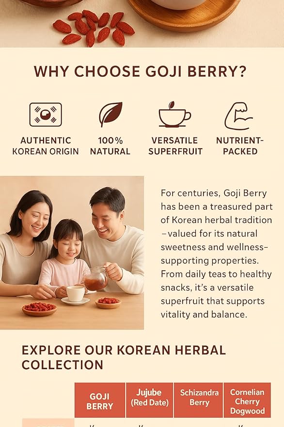 Goji Berry 4oz (113g) – Korean Herbal Tea | Premium Dried Goji Berries, Superfruit, Antioxidant-Rich, Caffeine-Free Wellness Drink | Product of Korea (BridgeHerb)