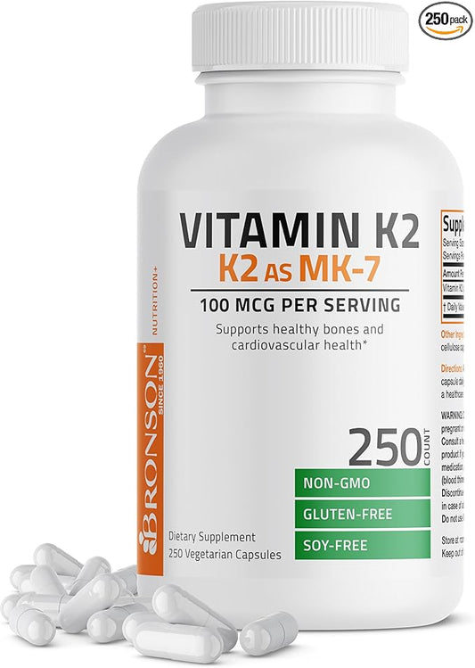 Bronson Vitamin K2 as MK-7 Menaquinone 100 mcg Non-GMO, 250 Capsules