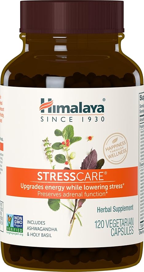 Himalaya StressCare, 30 Day Supply - Herbal Adrenal Support for Calming Relaxation, Stress Relief, Energy Support and Occasional Sleeplessness - Vegan, Non-GMO, Gluten Free, 120 Capsules