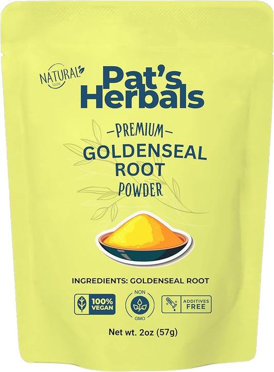 Pat's Herbals Goldenseal Root Powder - 2oz, USA Grown, Non-GMO | Pure Bright Yellow Root Powder