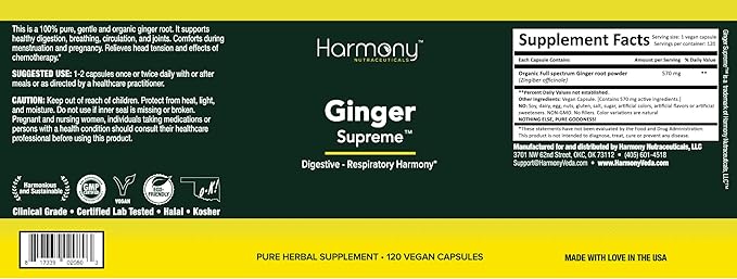 Ginger Supreme - Respiratory Harmony – Harmony Nutraceuticals Supplement for Healthy Digestion, Breathing, Circulation, and Joints