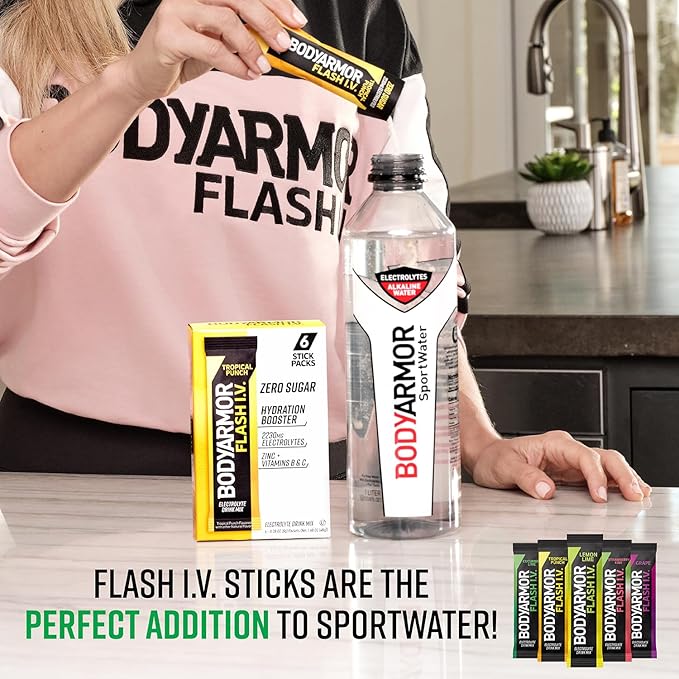 BODYARMOR SportWater Alkaline Water, Superior Hydration, High Alkaline Water pH 9+, Electrolytes, Perfect for your Active Lifestyle, 1 Liter (Pack of 6)