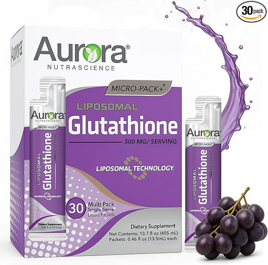 Aurora Nutrascience Micro-Liposomal Liquid Glutathione, Immune & Antioxidant Gut Health Support Supplement, 500 mg per Serving, Gluten Free, Non-GMO, Sugar-Free, 30 Single-Serve Packets
