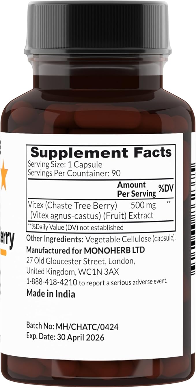 Vitex Chaste Tree Berry 500 mg - 90 Veg Capsules - 90 Servings
