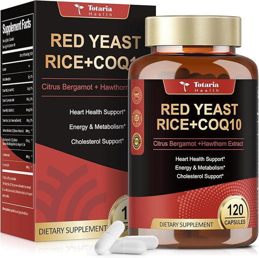 Red Yeast Rice 2,000mg with CoQ10 Supplement - Citrinin-Free Extract Red Yeast Rice Capsules with CoQ10 100 Plus Citrus Bergamot - Cholesterol Lowering Supplements 3rd-Party Tested Vegan Non-GMO
