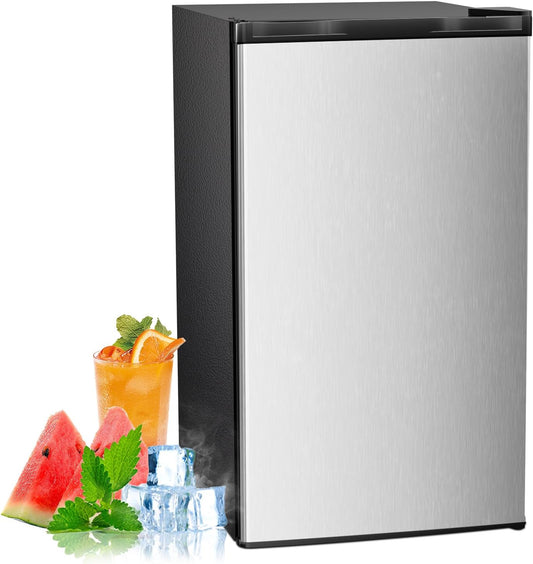 Antarctic Star 3.2 Cu.Ft. Mini Fridge with Freezer, Small Refrigerators with Adjustable Thermostat, Low Noise, Energy Saving, Compact Refrigerators for College Dorm, Office, Apartment, Stainless Steel