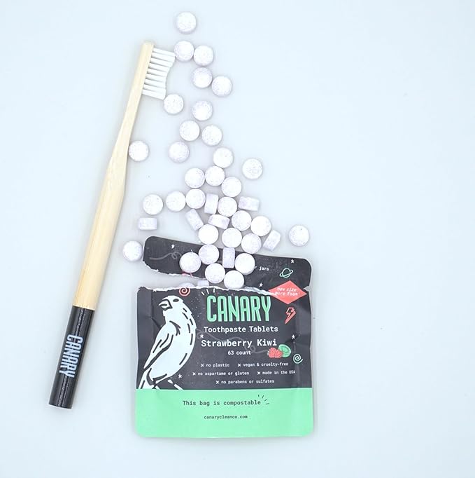 Canary Nano Hydroxyapatite Toothpaste Tablets Strawberry Kiwi - Remineralizing, Fluoride Free, All Natural Tabs with Xylitol - Great for Kids, Plastic Free - 189 Count