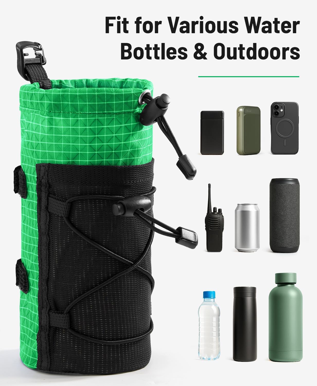 Large Water Bottle Holder Pouch Bag, Backpack Water Bottle Holder Mesh Bag Carrier Fits for 10-48oz Bottles, Heavy-Duty Water Bottles Holder Accessories for Hiking, Sports, Travel, Outdoor