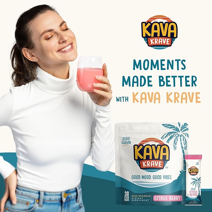 Citrus Berry Kava Drink Mix – 60 Pack for Natural Energy, Mood Support, Stress Relief & Nootropic Focus