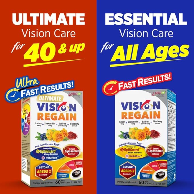 LABO Nutrition VisionREGAIN, Eye Vitamin Beyond AREDS 2 Formula with Lutein, Zeaxanthin, Saffron Extract, Blueberry for Macular and Retinal Health, Eye Fatigue, Night Vision Support 60 Counts
